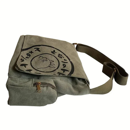 Women’s Large Capacity Canvas Shoulder Bag – Cartoon Crossbody Messenger Tote Bag for Everyday Use