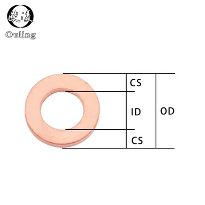 Copper Crush Washer Gasket Set (M6–M20) – Flat Seal Ring Marine Fitting, 1mm/1.5mm/2mm Thickness Durable Copper Washers