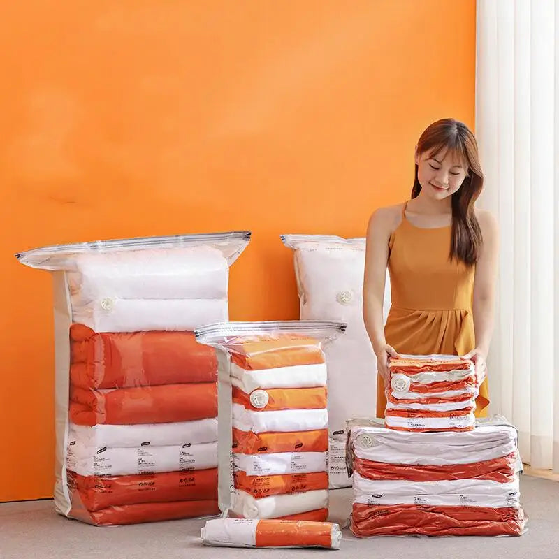 New Patented Vacuum Storage Bags – Large Plastic Bags for Clothes, Blankets, Compression, Travel Accessories