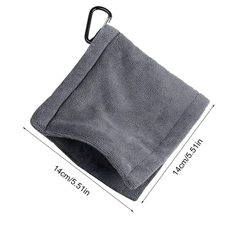 Square Microfiber Golf Ball Cleaning Towel – Water Absorbent Cloth with Carabiner Hook for Clubs and Balls