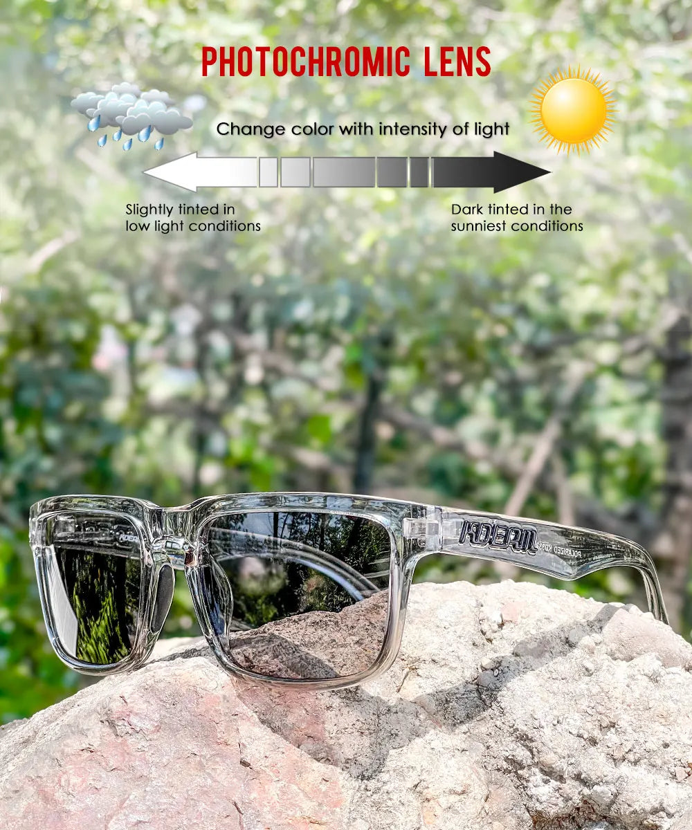 KDEAM Photochromic & Polarized Sunglasses - Category 3 Polarization, Unique Frame Surface Eyewear for Men & Women with Case