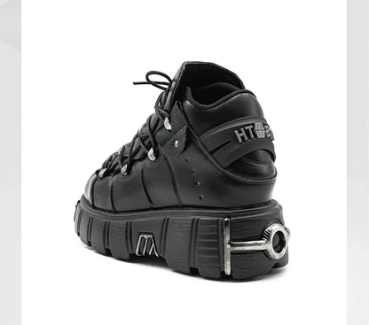 2024 New Punk Style Women's Platform Shoes – 6CM Lace-Up Gothic Ankle Boots with Metal Decor