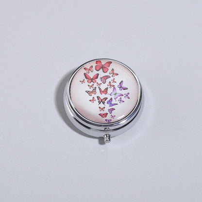 3-Compartment Stainless Steel Pill Box - Round Floral Medicine Organizer, Portable Capsule Case with Dividers