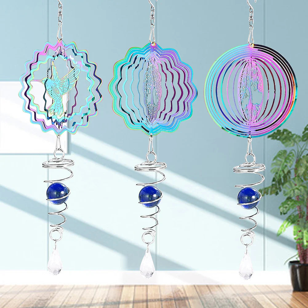 Tree of Life Wind Spinner with Gradient Spiral Tail – Hanging Garden Decor with Gazing Ball & Wind Chime Effect