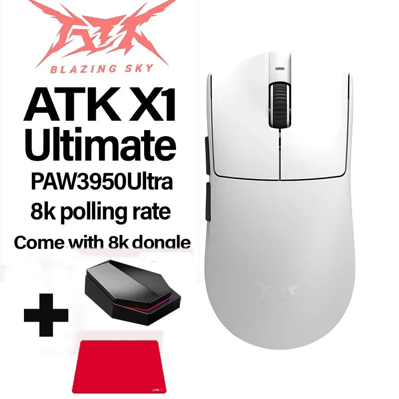 NEW ATK X1 Ultimate Wireless Gaming Mouse — PAW3950 Ultra, 8K Polling Rate, 2.4G, 0.3ms, 500mAh, 750IPS, 42,000 DPI for PC & Laptop