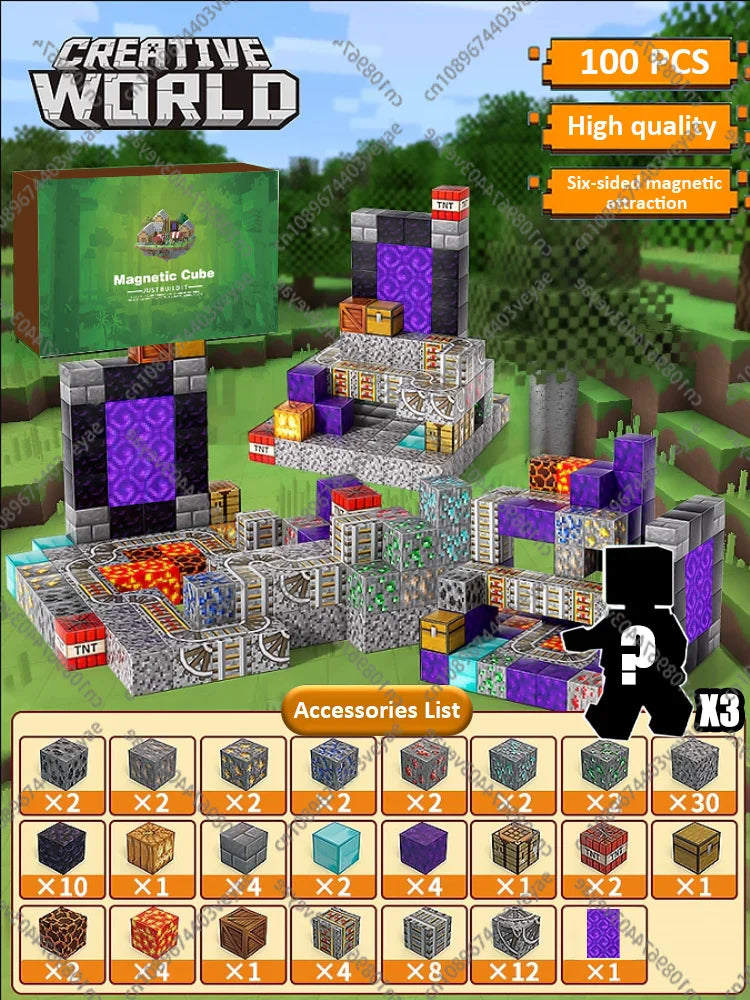 Magnetic Building Blocks – Mine World Magnet Cube STEM Toy for Kids 3+, DIY Montessori Sensory Model for Boys & Girls