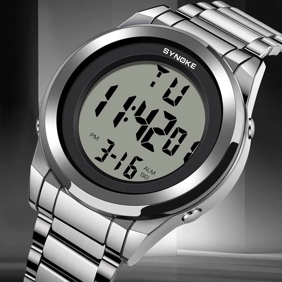 Men's Top Luxury Sports Watch – Stainless Steel Strap, Waterproof Digital Wristwatch with Backlight & Alarm