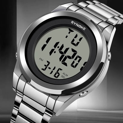 Men's Top Luxury Sports Watch – Stainless Steel Strap, Waterproof Digital Wristwatch with Backlight & Alarm