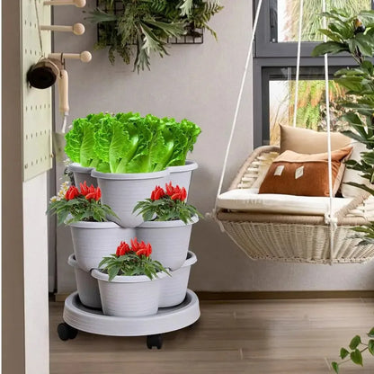 Vertical Stackable Garden Planter Tower - Multi-Layer Flower Pot with Rolling Casters