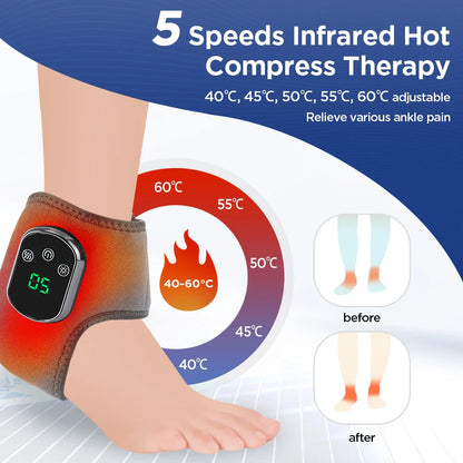 Electric Foot & Ankle Massager with Heat – Cordless Vibration Heating Pad Wrap for Sports Recovery and Support