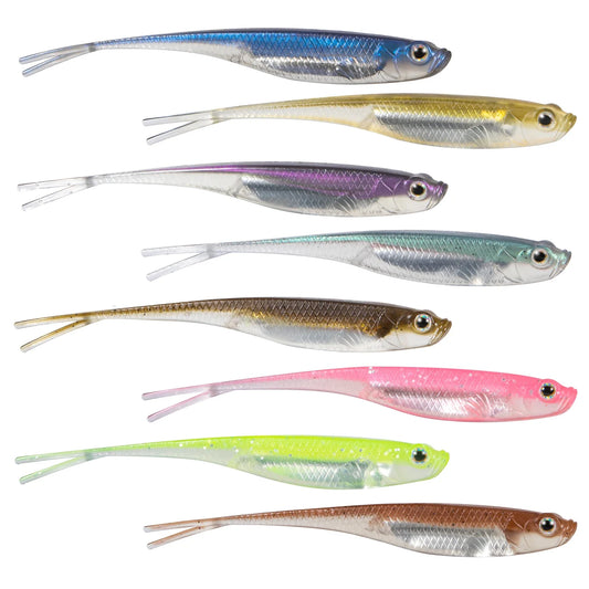 Dr.Fish 5/6pcs Soft Fishing Lures — Saltwater Silicone Fork Tail Drop Shot Baits for Bass, Trout, Pike, Walleye, Weedless