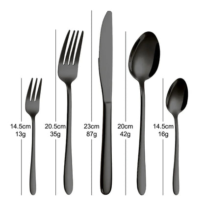 30/35/40-Piece Western Tableware Set – Elegant Black Stainless Steel Cutlery with Mirror Finish, Knife, Fork, Spoon for Kitchen and Dining