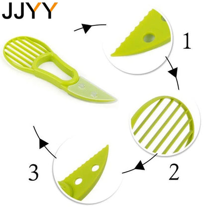 JJYY 3-in-1 Avocado Slicer: Shea Corer, Butter Fruit Peeler, Cutter & Pulp Separator - Plastic Kitchen Vegetable Tool