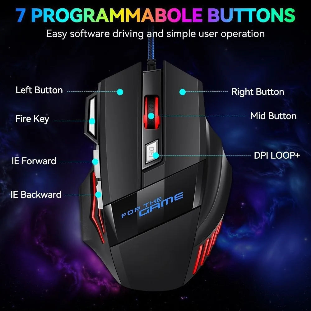 Hyperspeed USB Gaming Mouse | RGB Backlit Ergonomic 7D Wired Mouse for Laptop & PC Gamer