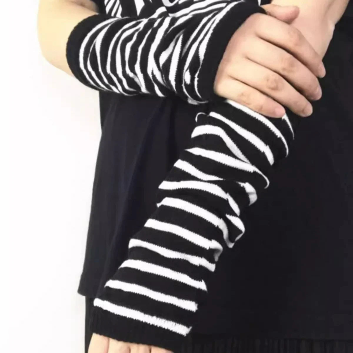 Punk Long Arm Fingerless Gloves – Adjustable Elastic Stripe Nylon Winter Arm Covers, Protective Cool Sleeves Mittens for Men & Women