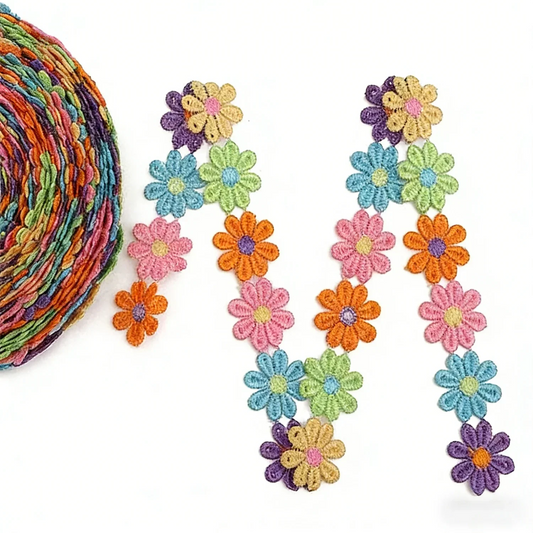 Daisy Flower Lace Trim Ribbon – 2.5CM Wide, 1.5 Yards Embroidered DIY Patchwork Sewing & Craft Supplies, Colorful