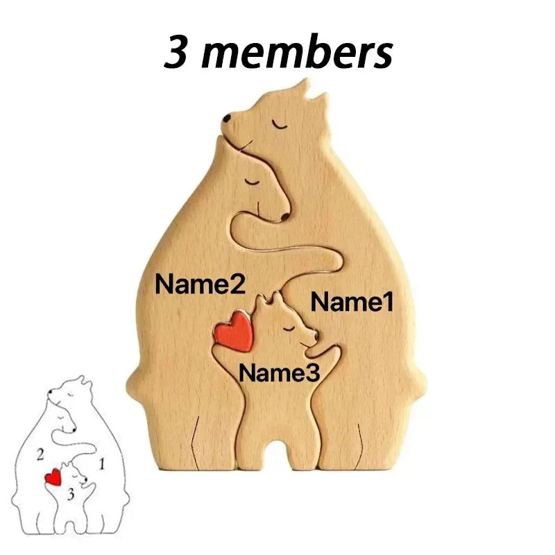 Personalized Wooden Bear Family Puzzle – Custom Name Home Decor, Thanksgiving & Christmas Gift for Mom & Baby