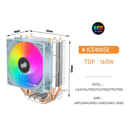 Aigo CPU Cooler — 2/4/6 Heat Pipe Radiator with 3-Pin PWM Silent RGB Fan for Intel LGA 1700/1150/1155/1156/1366 & AMD AM2/AM3/AM4
