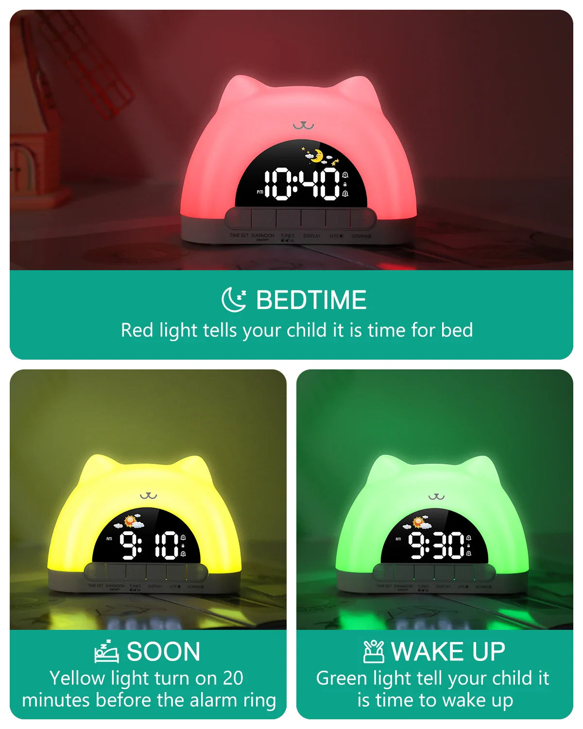 ORIA Kids Alarm Clock with 11-Color Night Light & Child Lock — Sleep Training Wake Up Clock for Boys & Girls Gift
