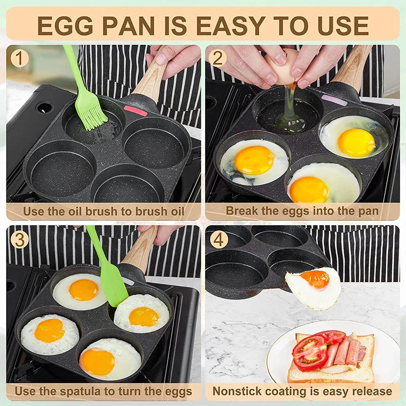 LMETJMA 4-Cups Nonstick Egg Frying Pan - Pancake Cookware Suitable for Gas Stove and Induction Cooker JT87