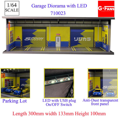 GFans 1:64 Scale Diorama Car Garage Model – LED Lighted Parking Lot DIY City Set for Collection & Display Gifts