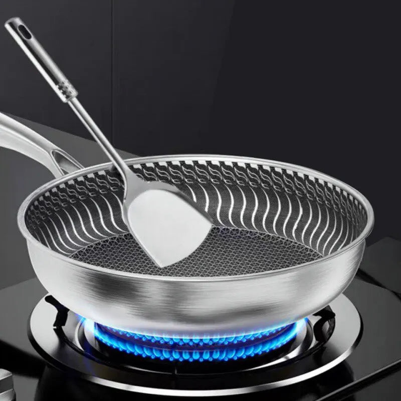 Tri-Ply 316 Stainless Steel Wok Pan with Double-Sided Honeycomb Skillet - Suitable for All Stoves
