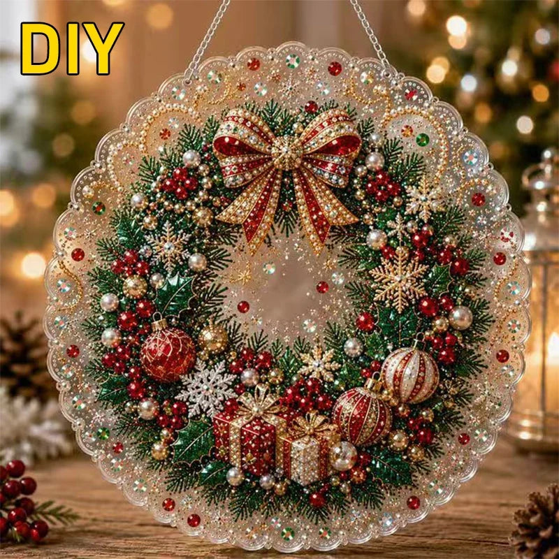 Christmas Pearl Diamond Painting Suncatcher Kit - DIY Acrylic Round Bead Craft for Wall & Window Decor