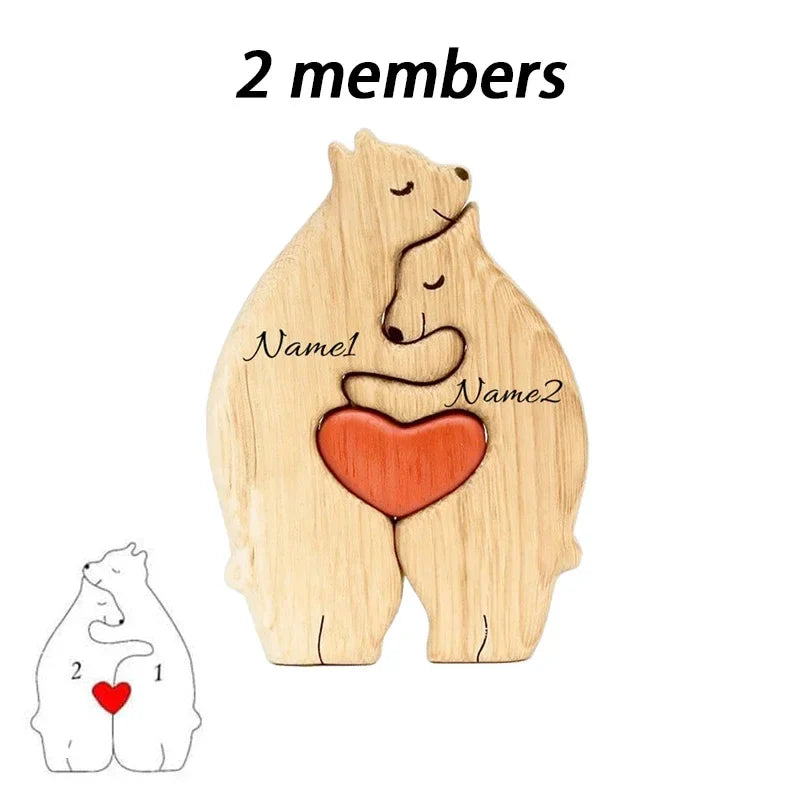 Personalized Wooden Bear Family Puzzle – Custom Name Home Decor, Thanksgiving & Christmas Gift for Mom & Baby