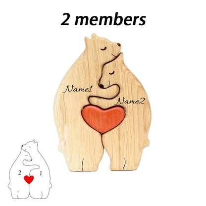 Personalized Wooden Bear Family Puzzle – Custom Name Home Decor, Thanksgiving & Christmas Gift for Mom & Baby