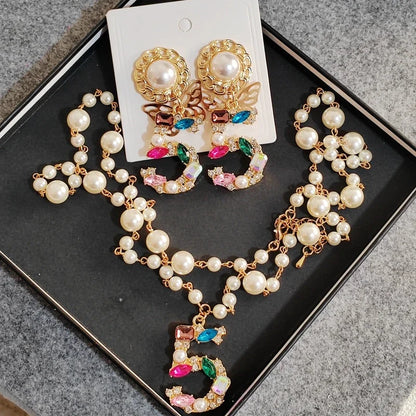 Big Statement Dangle Crystal Earrings & Necklace Set – 5-Digit Butterfly Drop Jewelry for Ladies