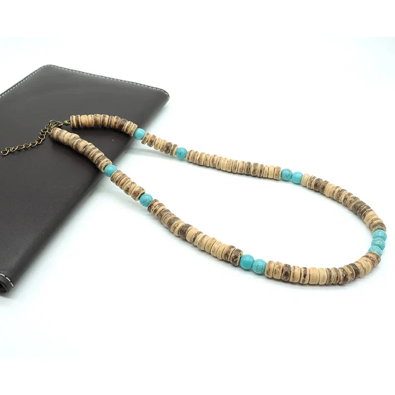 Noter Men’s Natural Coconut Beads Necklace – 19-Inch Handmade Wooden Choker for Casual Jewelry & Gifts