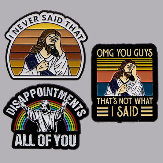 Funny Jesus “I Never Said That” Enamel Pin – Vintage Brooch for Backpacks, Jackets & Clothing Accessories