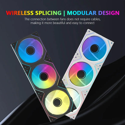 JUMPEAK MX120 360mm Modular Wireless Splicing PC Cooling Fan – 120mm ARGB Case Fan with Infinite Mirror Effect for Computer Water Cooler