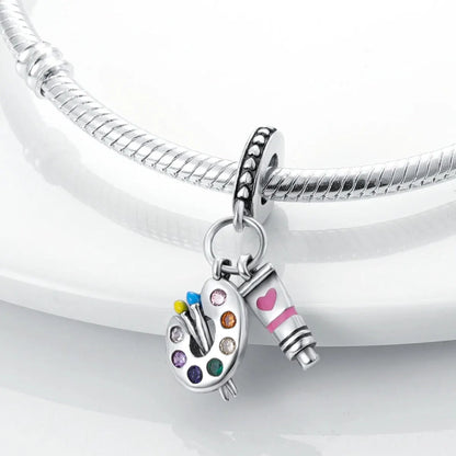 MULA Silver-Plated Sunflower & Four-Leaf Clover Dangle Charms - DIY 3MM Snake Chain Bracelet