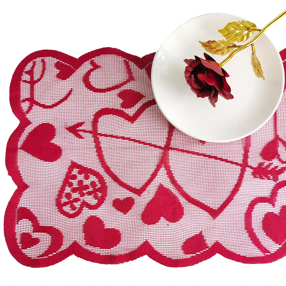 Valentine's Day Love Heart Hollow Lace Table Runner - Romantic Decor for Weddings and Parties