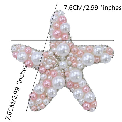 Marine Series Rhinestone Patches - Handmade Shell Starfish Seahorse Leaf Beaded Sewing Appliques for DIY Clothing