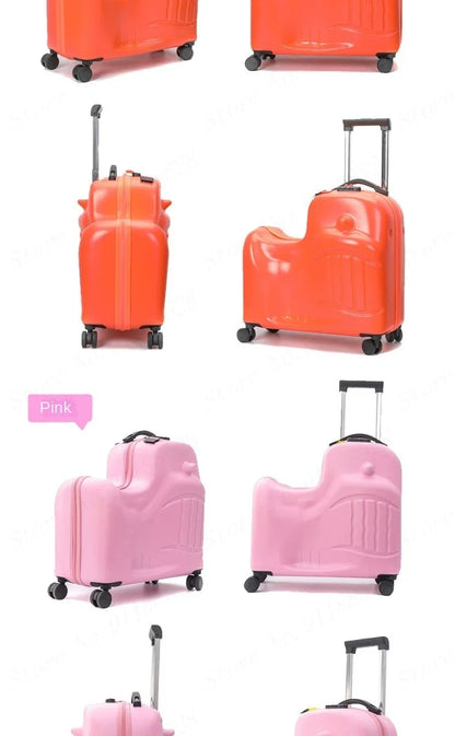 Cartoon Kids Ride-On Suitcase with Wheels – 20/24 Inch Rolling Trolley Luggage for Children, Travel Bag & Gift