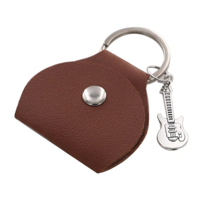 G92F Guitar Plectrum Holder — Leather Pick Case with Keychain & Small Pendant for Guitar Players