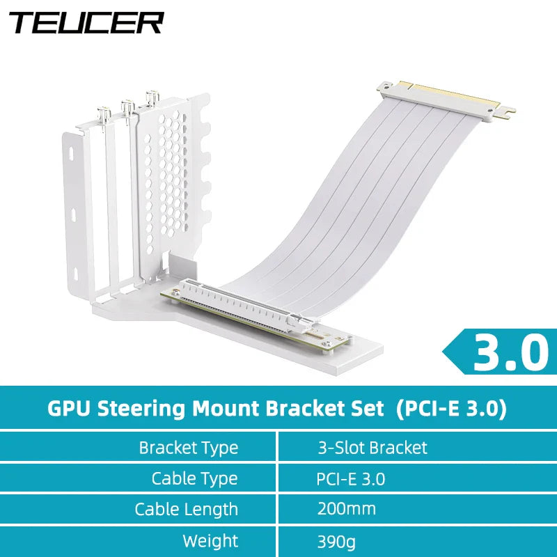 TEUCER L-Z3 GPU Vertical Mounting Bracket Kit – PCIe 4.0 X16 Riser Cable 200mm for Graphics Card Steering Mount