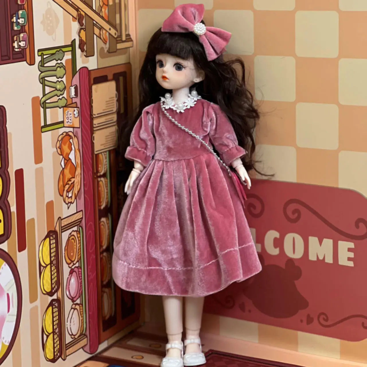30cm 1/6 BJD Ball Jointed Doll – Starry Gray Eyes with Lolita Fashion Dress, DIY Toy Gift for Girls