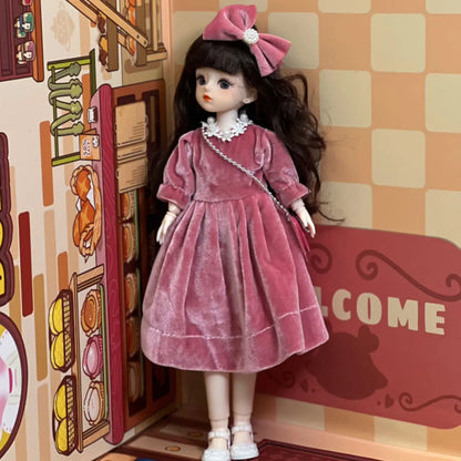 30cm 1/6 BJD Ball Jointed Doll – Starry Gray Eyes with Lolita Fashion Dress, DIY Toy Gift for Girls