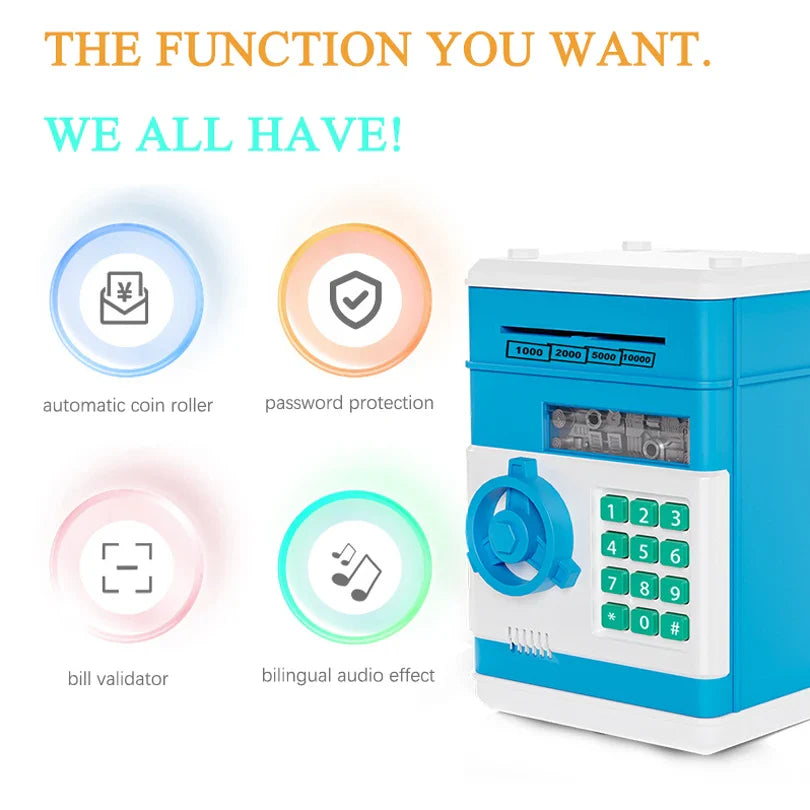 Kids Electronic Password Piggy Bank – Mini Safe Money Box with Code Lock & Auto Cash Slot