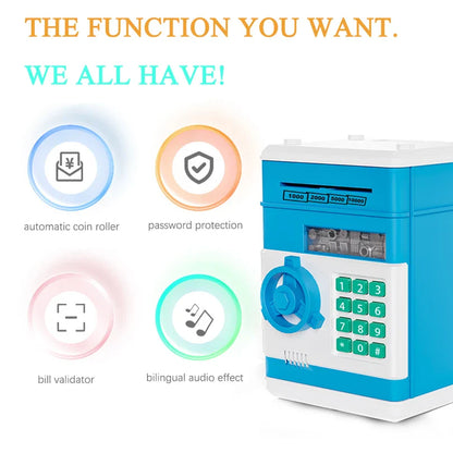 Kids Electronic Password Piggy Bank – Mini Safe Money Box with Code Lock & Auto Cash Slot