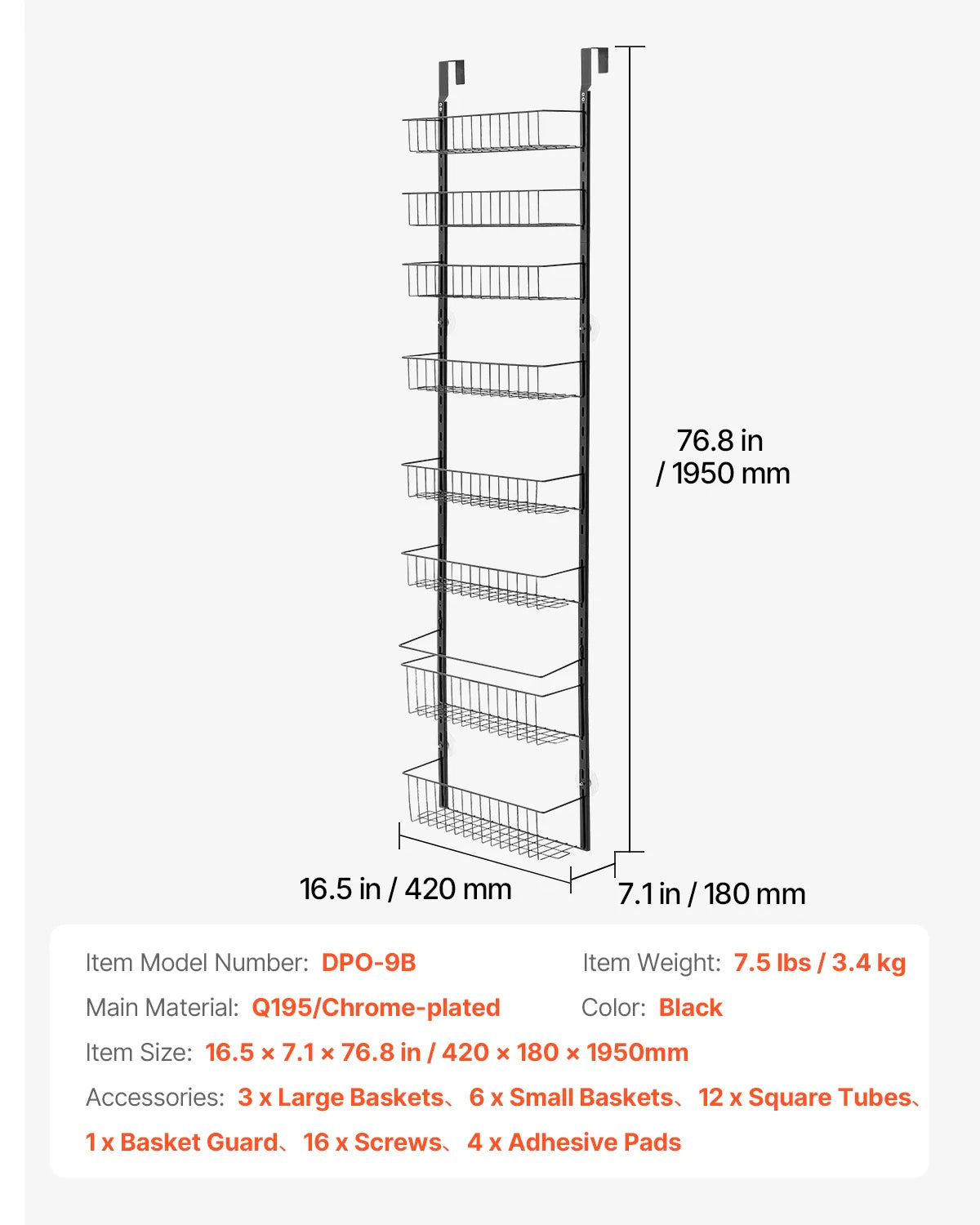 SucceBuy 6/8/9-Tier Over-the-Door Pantry Organizer – Heavy-Duty Steel Hanging Spice Rack & Wall Basket Shelves