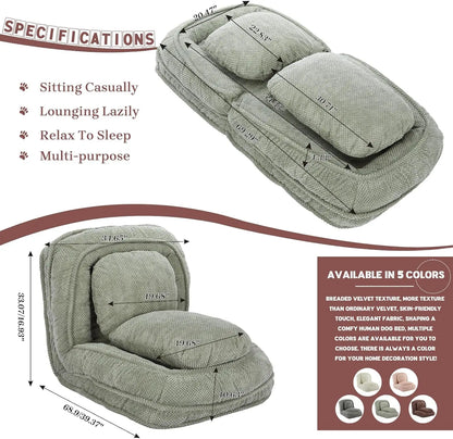 Bean Bag Chair – Convertible Sofa Bed for Adults & Pets, 5 Adjustable Positions, Lounge Chair for Bedroom & Living Room