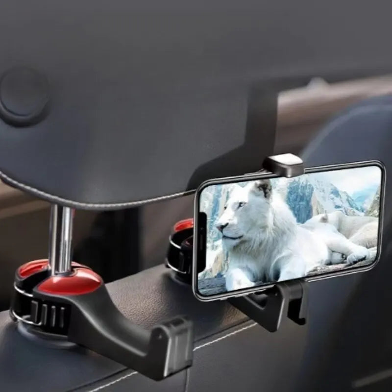 Versatile 2-in-1 Car Hook with Hidden Rear Headrest Design - Secure Lock Type Mobile Phone Holder Included