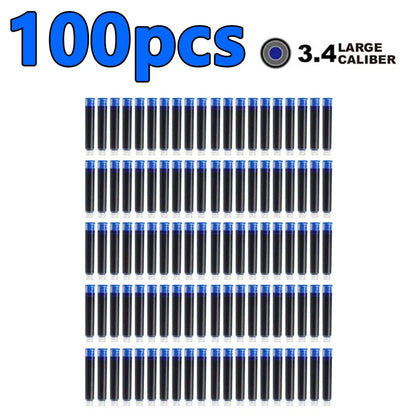 50/100pcs Fountain Pen Ink Cartridges – Black, Blue & Red Refill Set (2.6/3.4mm Bore) High-Quality