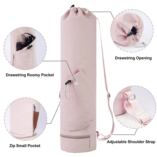 Yoga Mat Bag with Water Bottle Pocket and Wet Storage - Sports Mat Carrier with Shoulder Strap and Multifunctional Compartments