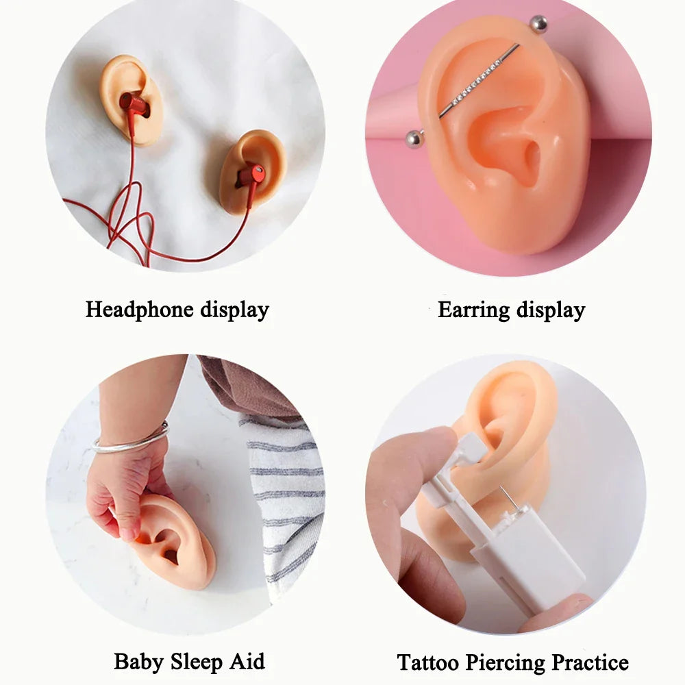 Soft Silicone Ear Model Display Stand – Tattoo Practice & Body Piercing Jewelry Holder with Acrylic Earring Display Kit for Training & Showcase