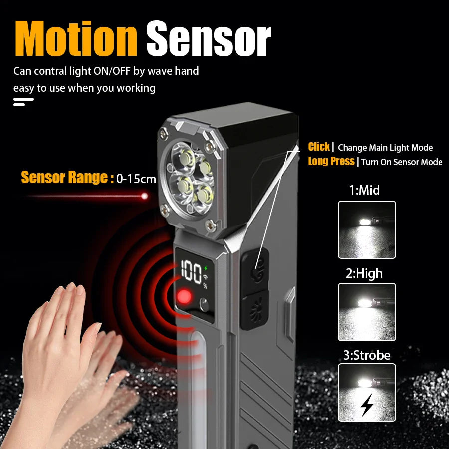 High-Power LED EDC Flashlight – Rechargeable Pocket Torch with RGB, Magnet & Clip for Camping & Fishing